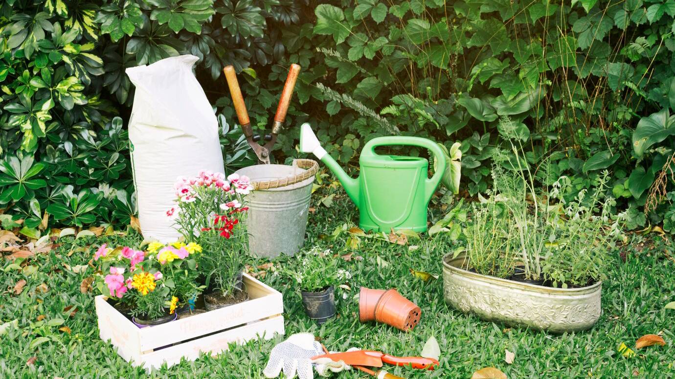 gardening-inventory-with-flowerpots-grass_23-2148028921